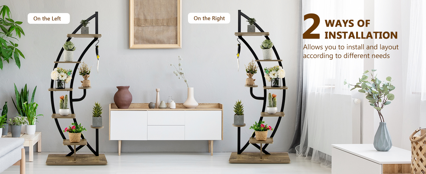 Costway 6-Tier Tall Metal Plant Stand Rack, Curved Half Moon Shape Ladder Planter Shelf W/ Top Hook