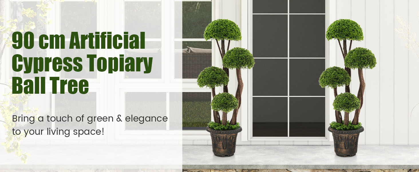 90 cm Artificial Cedar Topiary Tree, Indoor & Outdoor Fake Topiary Cypress Plant
