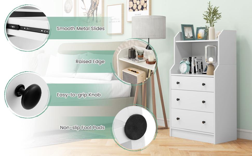 3-Drawer Dresser, 111cm H Storage Organizer with 2 Open Shelves, Modern Chest of Drawers