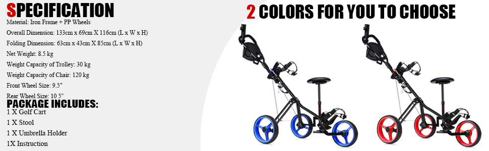 Costway 3-Wheel Folding Golf Push Cart
