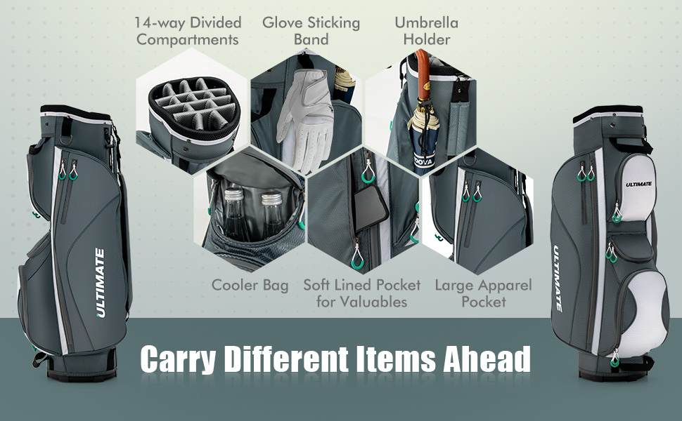Costway Golf Cart Bag with 14 Dividers, Lightweight Golf Cart Bag with Shoulder Strap