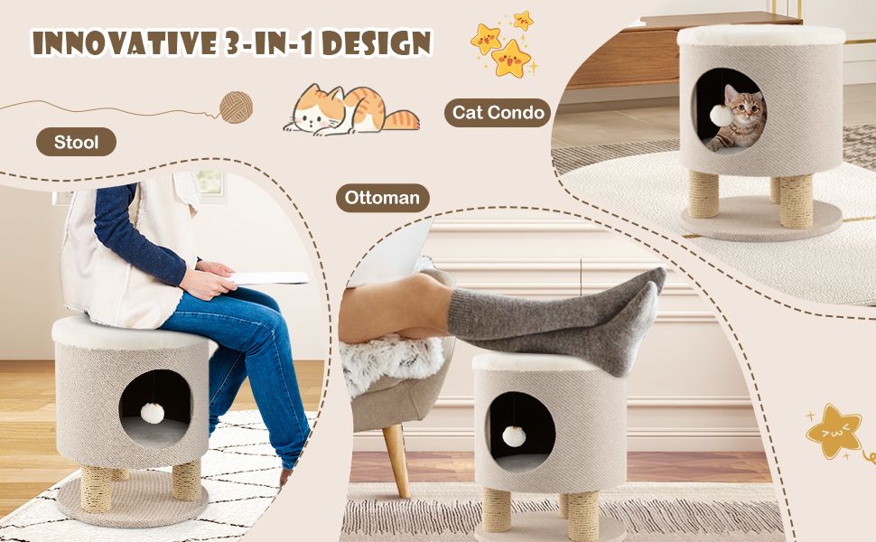 Costway Cat Condo Stool for Indoor Cats, Pet House Ottoman & Kitty Bed