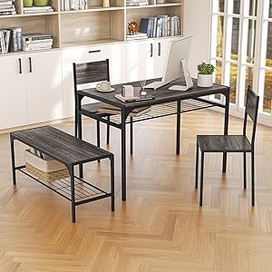 4-piece dining table set, dining table with bench and chairs for 4, kitchen table set with storage