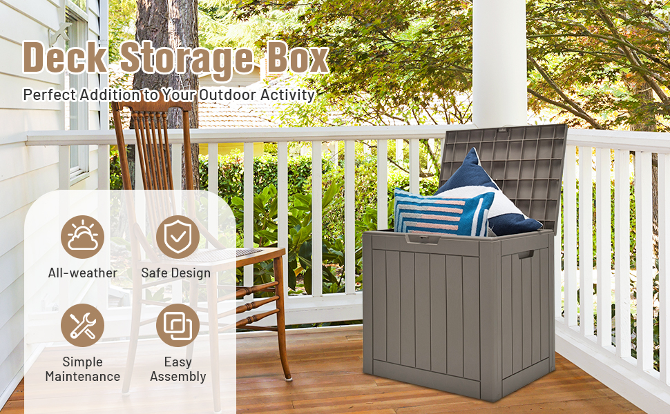 Costway Deck Box, 114L Outdoor Storage Box for Patio Tools, Cushions Garden Supplies Multifunctional