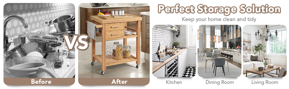 Rolling Bamboo Kitchen Island Cart