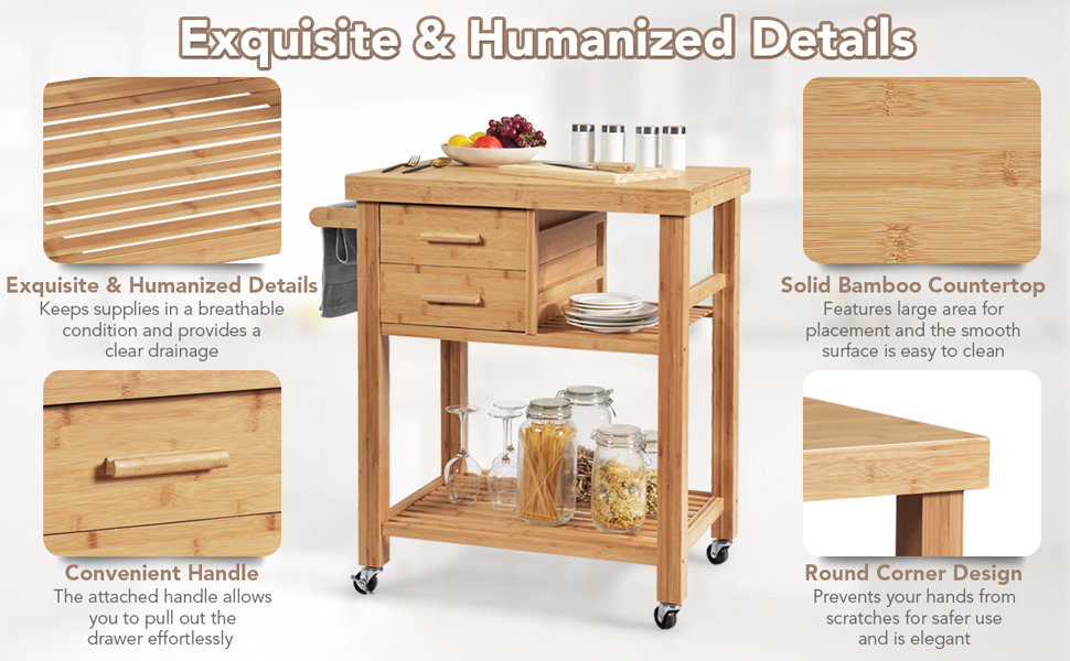 Rolling Bamboo Kitchen Island Cart