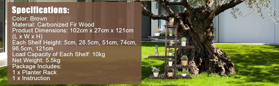 6-Tier Wooden Plant Stand for Indoor & Outdoor