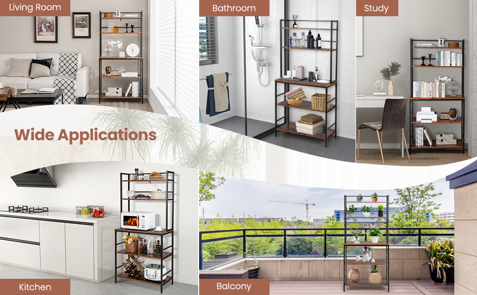 5-Tier Freestanding Kitchen Bakers Rack with Hutch, Microwave Oven Stand with Open Shelves