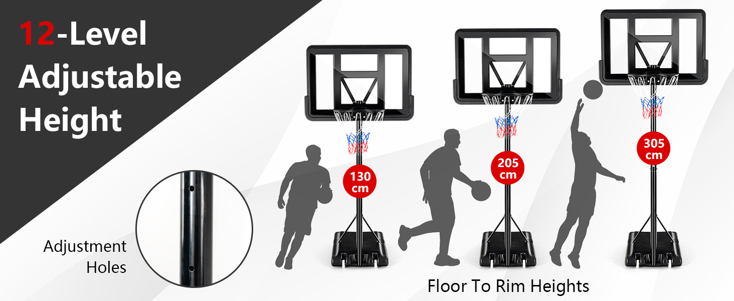 Costway Basketball Hoop Stand, Rim Height Adjustable 4.25ft - 10ft, Basketball Stand System with Net