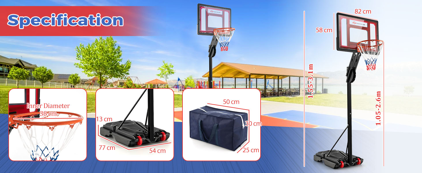 Costway Outdoor Basketball Hoop, Portable Basketball Goal System