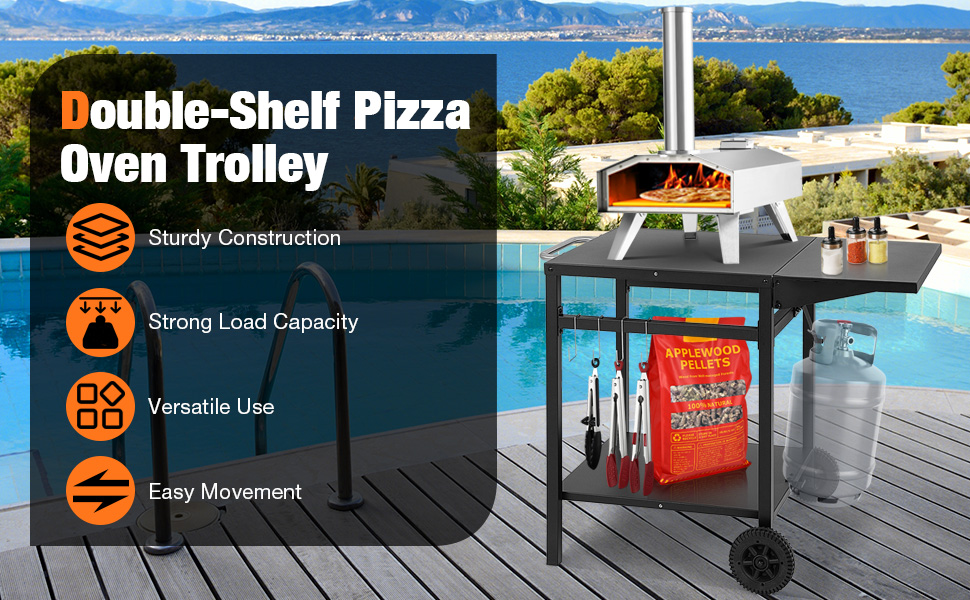 Costway Movable Dining Cart Table, Double-Shelf Trolley with Folding Tabletop