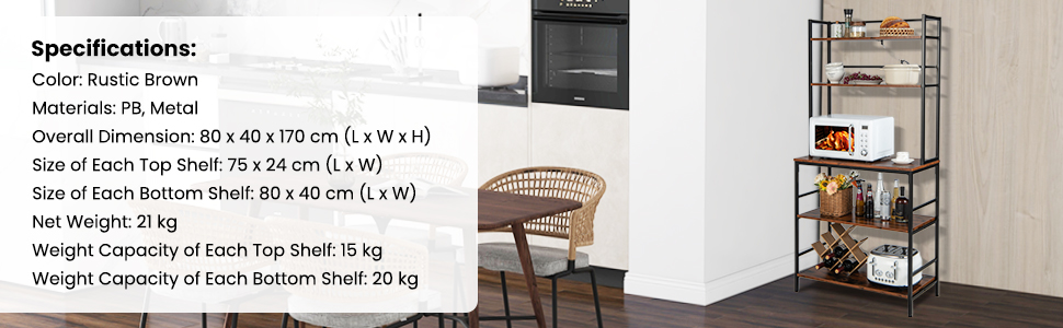 5-Tier Freestanding Kitchen Bakers Rack with Hutch, Microwave Oven Stand with Open Shelves