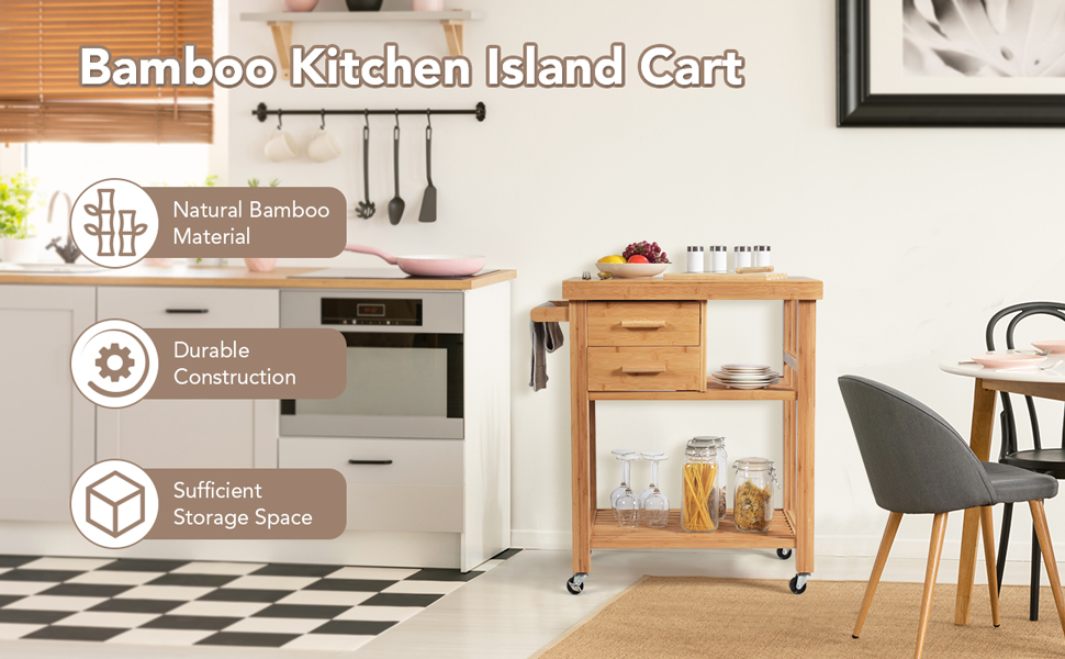 Rolling Bamboo Kitchen Island Cart