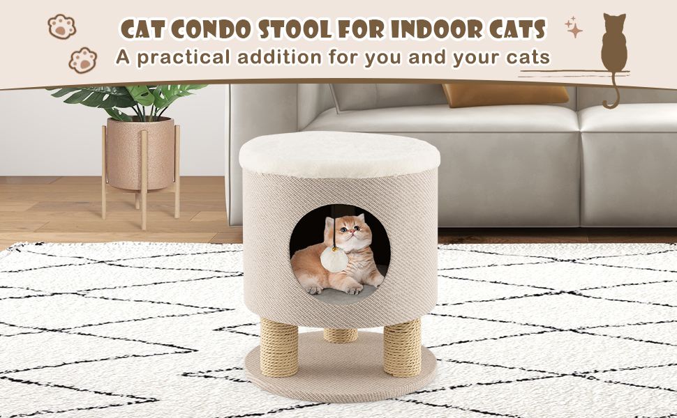 Costway Cat Condo Stool for Indoor Cats, Pet House Ottoman & Kitty Bed