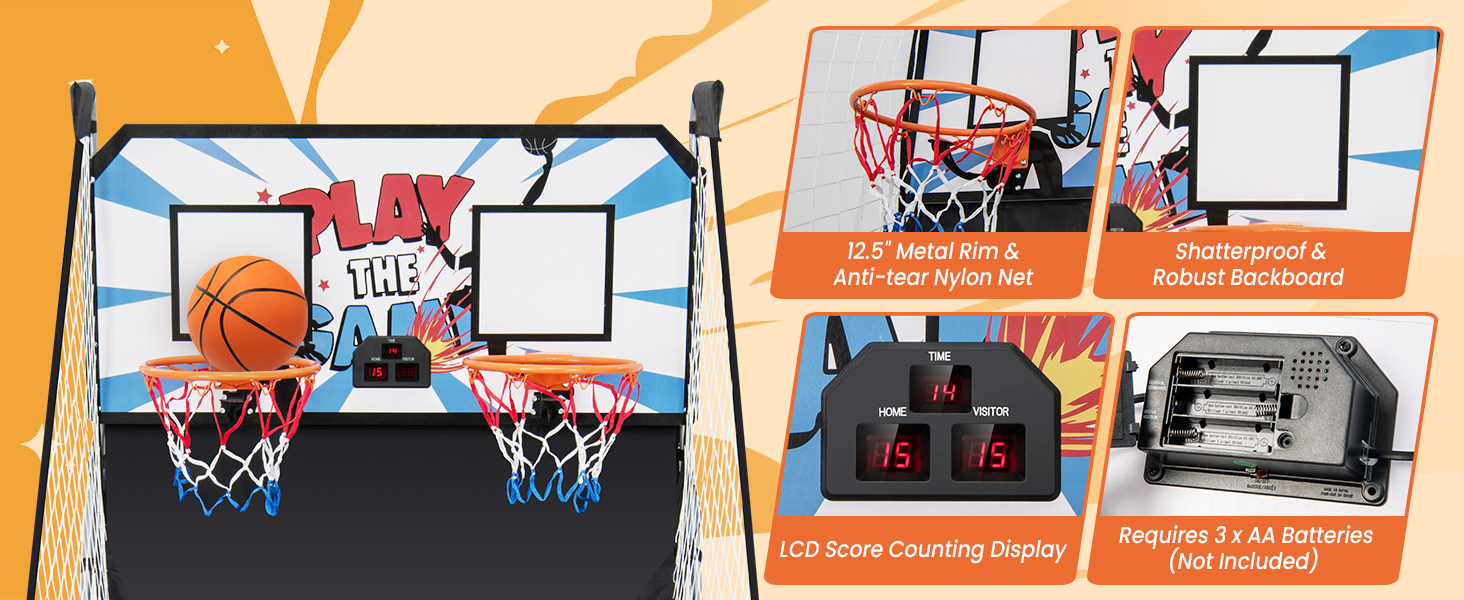 Costway Foldable Dual Shot Basketball Arcade Game, Indoor & Outdoor 1-4 Player Basketball Game