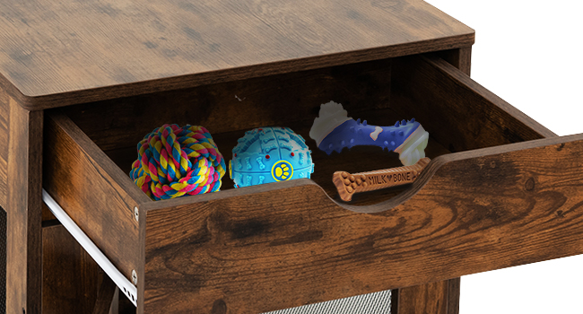 Costway Furniture Style Dog Crate, Decorative Dog Kennel End Table w/Drawer, Removable Dog Bed