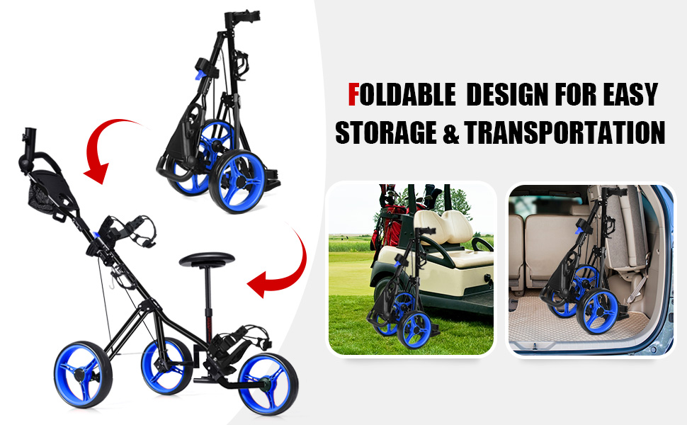 Costway 3-Wheel Folding Golf Push Cart