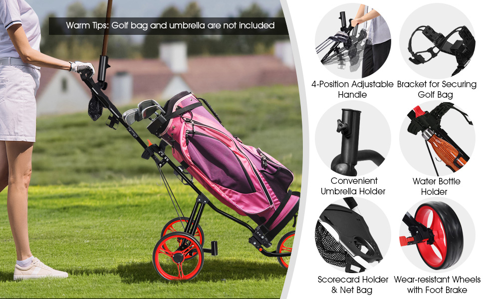 Costway 3-Wheel Folding Golf Push Cart