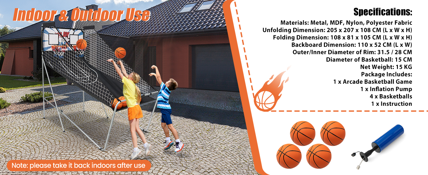 Costway Foldable Dual Shot Basketball Arcade Game, Indoor & Outdoor 1-4 Player Basketball Game