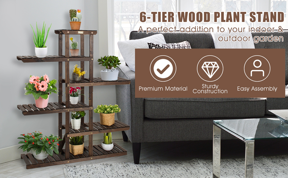6-Tier Wooden Plant Stand for Indoor & Outdoor