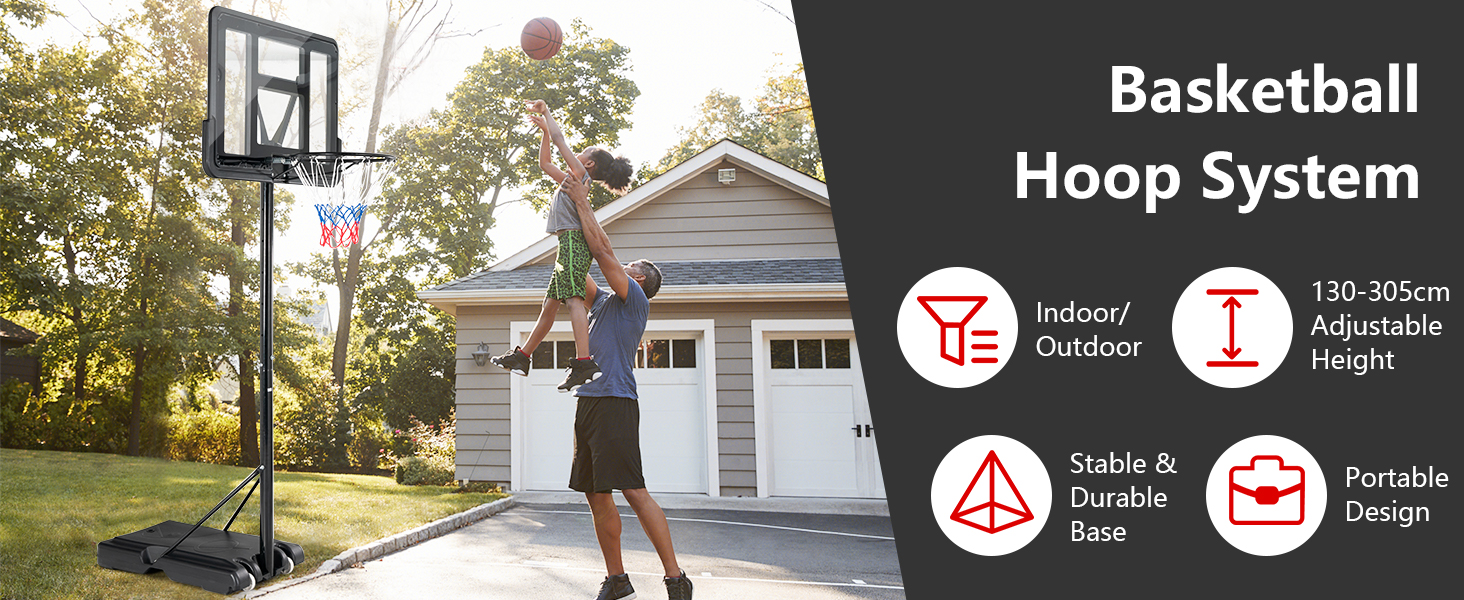Costway Basketball Hoop Stand, Rim Height Adjustable 4.25ft - 10ft, Basketball Stand System with Net