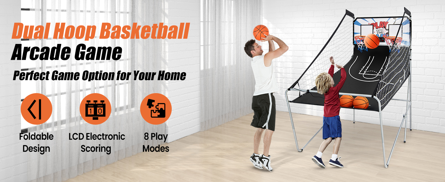 Costway Foldable Dual Shot Basketball Arcade Game, Indoor & Outdoor 1-4 Player Basketball Game