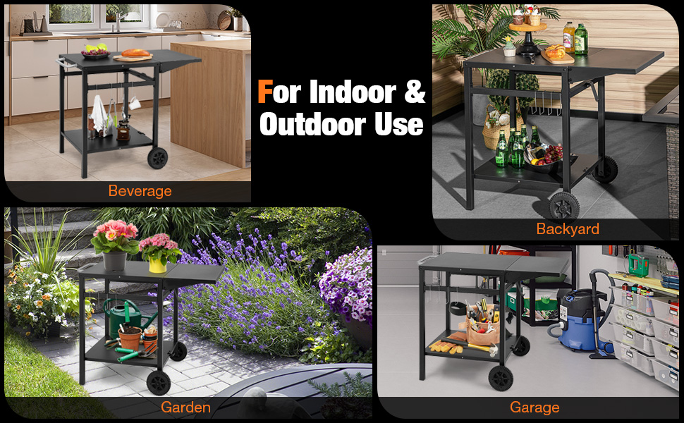Costway Movable Dining Cart Table, Double-Shelf Trolley with Folding Tabletop