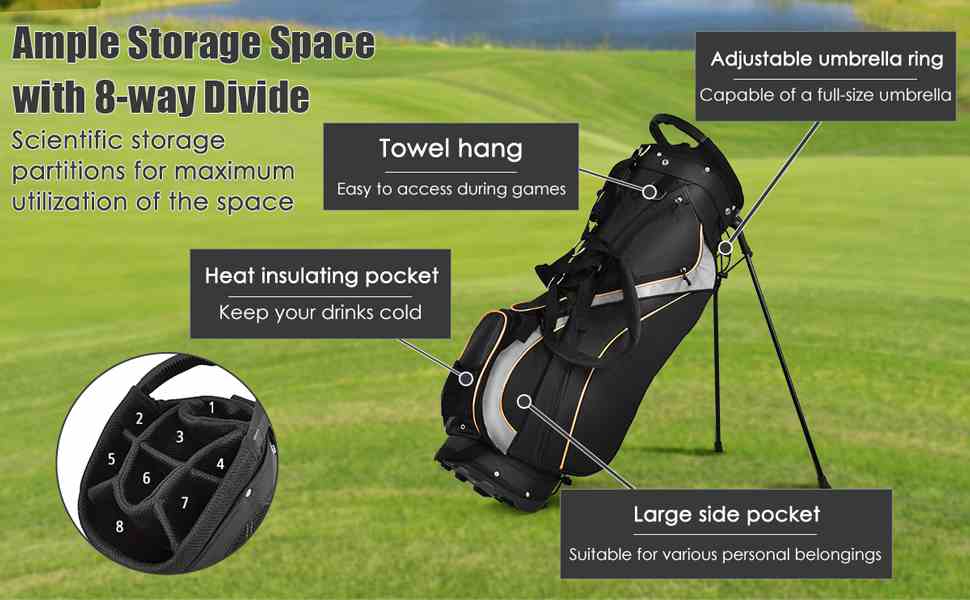 Golf Stand Bag 8 Dividers Golf Club Bag
