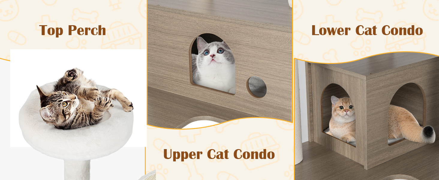 2 in 1 Cat Tree Litter Box Enclosure, Modern Cat Tower