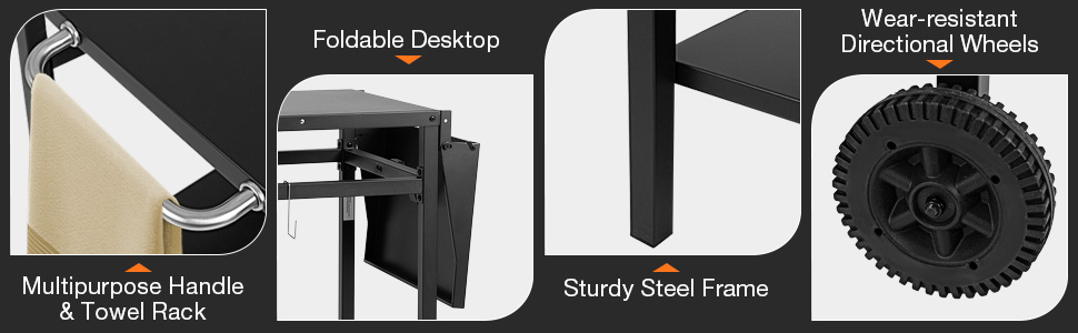 Costway Movable Dining Cart Table, Double-Shelf Trolley with Folding Tabletop
