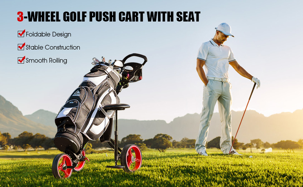 Costway 3-Wheel Folding Golf Push Cart
