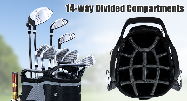 Costway 14-Way Golf Cart Bag, Lightweight Portable Golf Club Bag with 7/8 Zipper Pockets